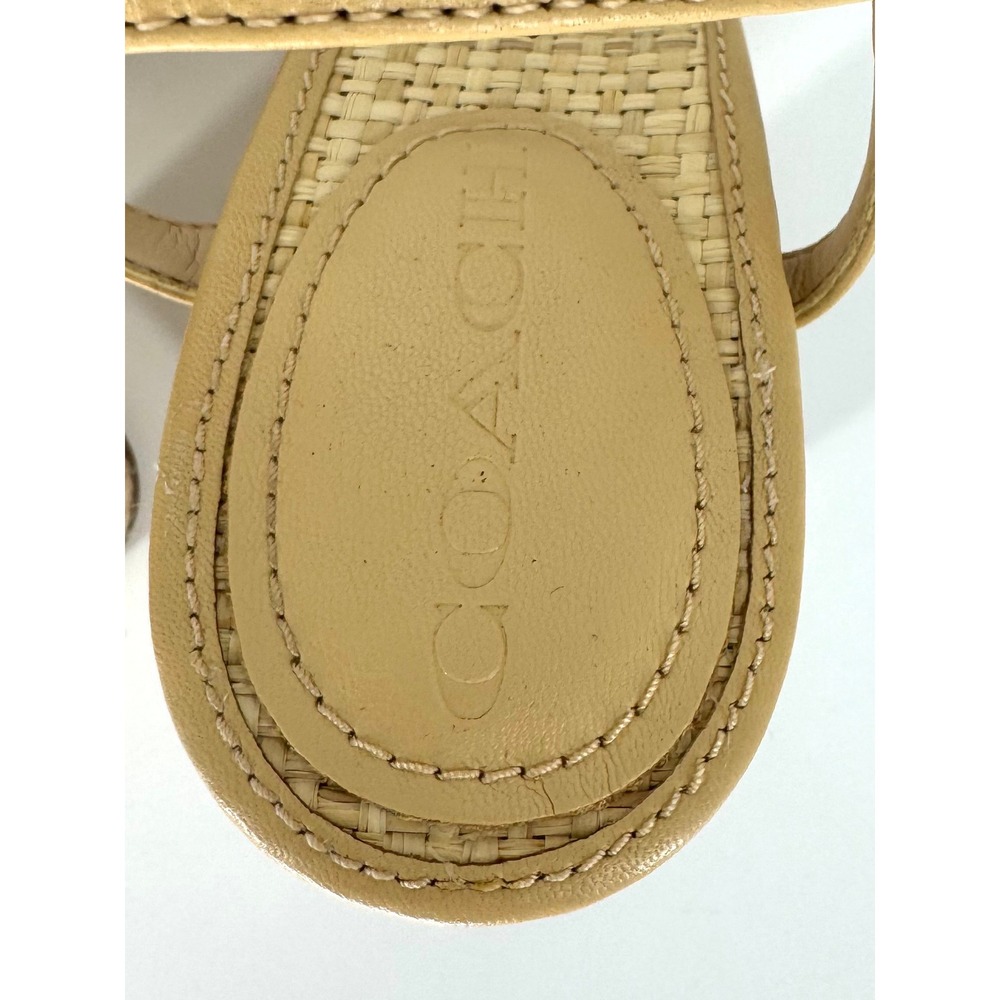 Coach Raffia Leather Platform Block Heel Sandals Tan Size 8 - Picture 7 of 9